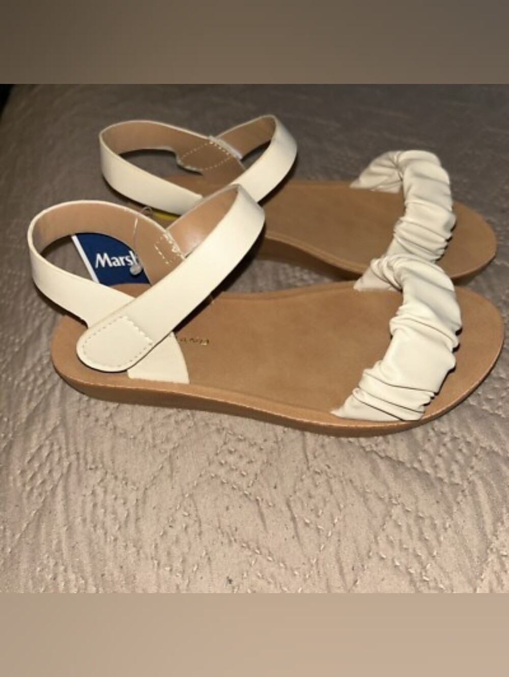 Lucky Brand White Ruched Front Ankle Strap Sandals